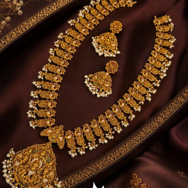 Antique Gold Temple Necklace Set with Earrings | CML JEWELLERS