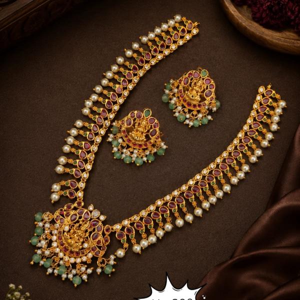 Ruby & Emerald Temple Necklace Set with Pearls | CML JEWELLERS