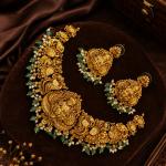 Antique Gold Temple Choker Set with Green Beads | CML JEWELLERS