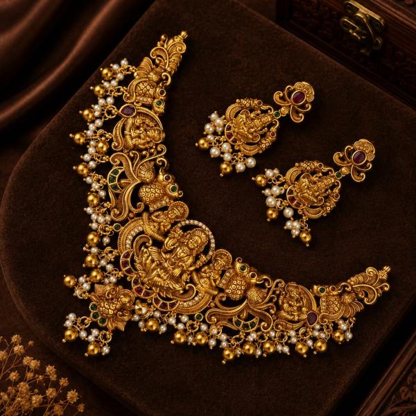 Antique Gold Temple Choker Set with Pearl Drops | CML JEWELLERS
