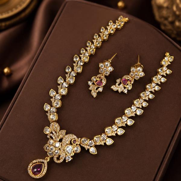 Uncut Polki Diamond Peacock Necklace Set | CML JEWELLERS