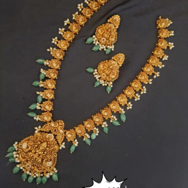 Antique Gold Temple Necklace Set with Earrings | CML JEWELLERS
