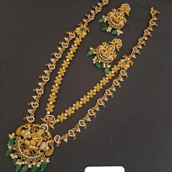 Antique Gold Temple Necklace Set with Earrings | CML JEWELLERS