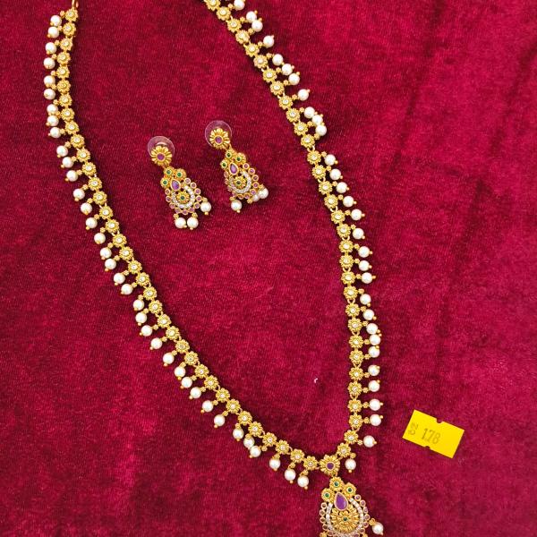 Antique Gold Temple Necklace Set with Earrings | CML JEWELLERS