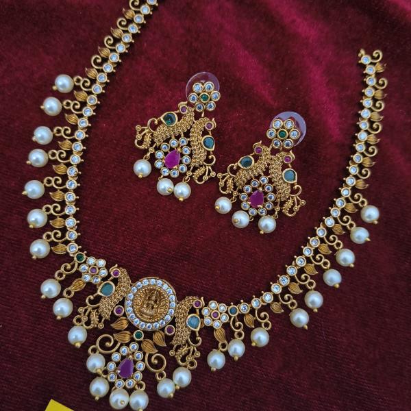 Antique Gold Temple Necklace Set with Earrings | CML JEWELLERS