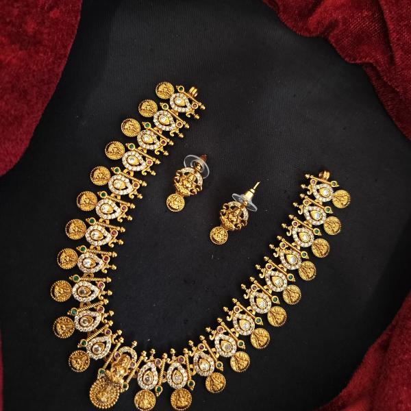 Antique Gold Temple Necklace Set with Earrings | CML JEWELLERS
