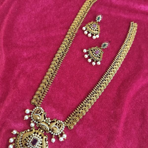 Antique Gold Temple Necklace Set with Earrings | CML JEWELLERS