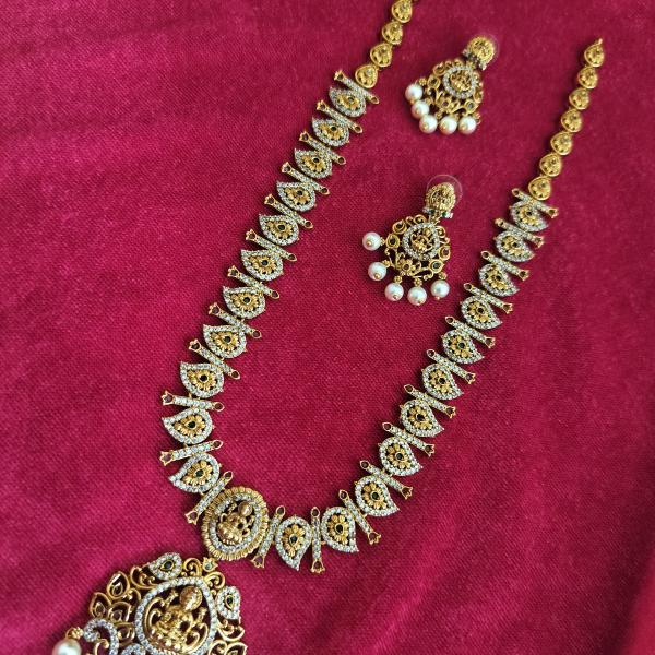 Antique Gold Temple Necklace Set with Earrings | CML JEWELLERS