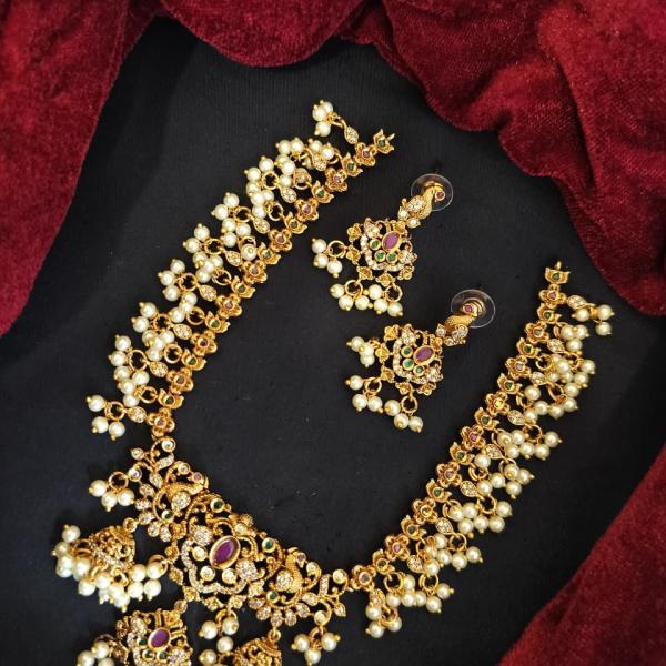 Antique Gold Temple Necklace Set with Earrings | CML JEWELLERS