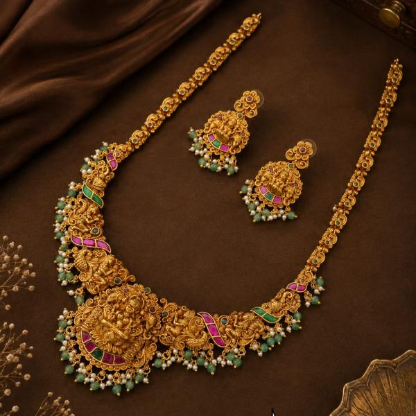 Antique Gold Temple Necklace Set with Earrings | CML JEWELLERS