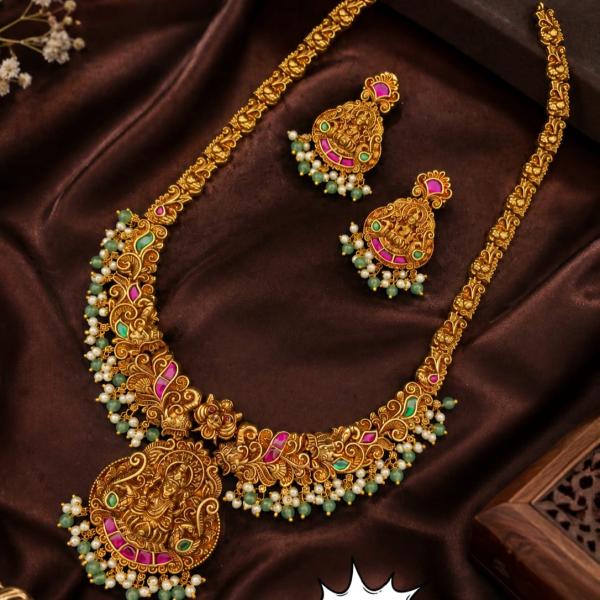 Antique Gold Temple Necklace Set with Earrings | CML JEWELLERS