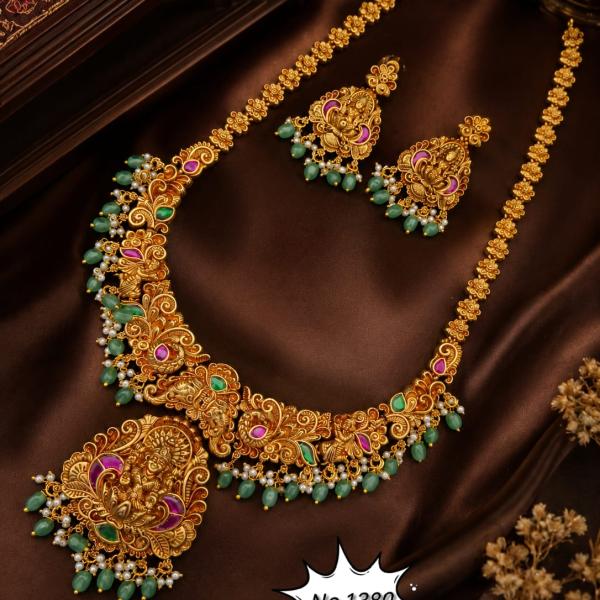 Antique Gold Temple Necklace Set with Earrings | CML JEWELLERS