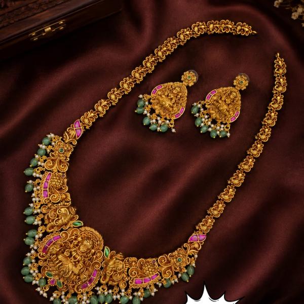 Antique Gold Temple Necklace Set with Earrings | CML JEWELLERS