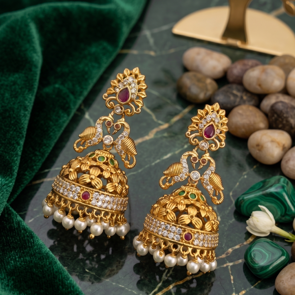 Traditional Antique Peacock Jhumka Earrings