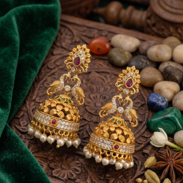 Traditional Antique Peacock Jhumka Earrings