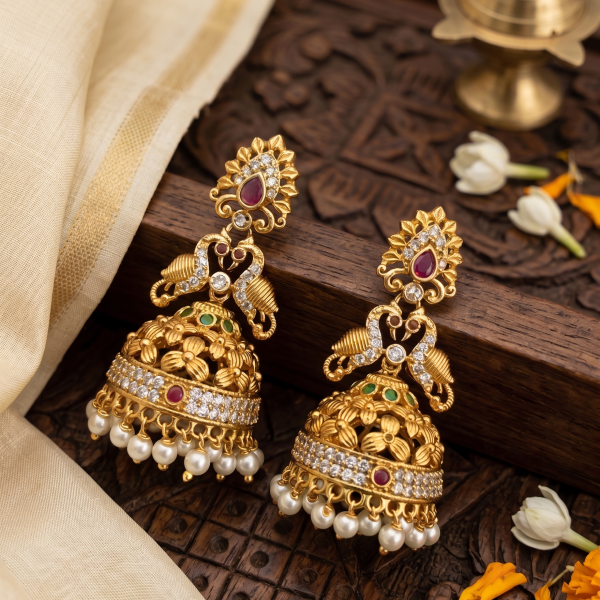 Traditional Antique Peacock Jhumka Earrings